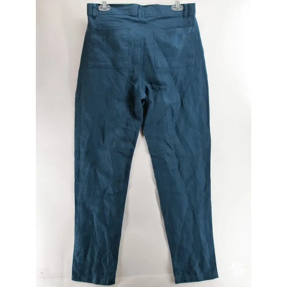 Alex Crane NWT Men's 30x31 Teal 100% Linen Flat Front Straight Leg Pants